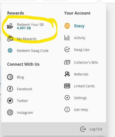 Under account settings, select the option "Redeem Your SB".